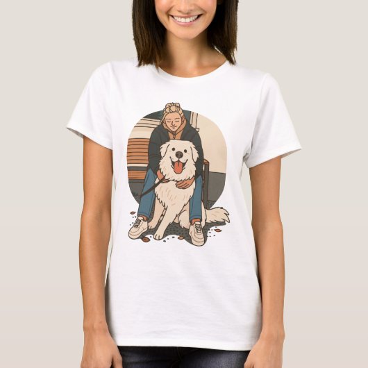 Dog Mom Hugging Fluffy Puppy Cute Pet Moment T-shirt (Voorkant)