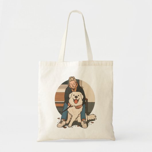 Dog Mom Hugging Fluffy Puppy Cute Pet Moment Tote Bag (Voorkant)