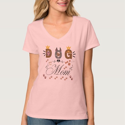 Dog Mom Leopard Print Paw Design/Leopard Dog Mom T-shirt (Voorkant)