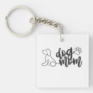 Dog Mom Line Art Design minimalistisch Hondenlie Sleutelhanger