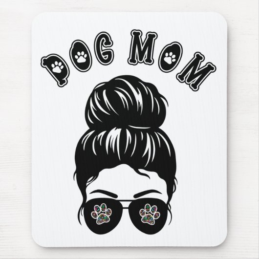 Dog Mom Messy Bun Zwart & Wit Kunst Muismat (Voorkant)