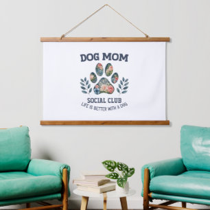Dog Mom Paw Floral Hangend Wandkleed