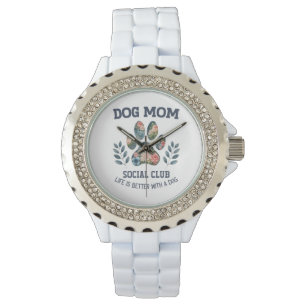 Dog Mom Paw Floral Horloge