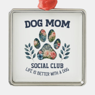 Dog Mom Paw Floral Metalen Ornament