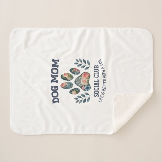 Dog Mom Paw Floral Sherpa Deken (Voorkant (horizontaal))