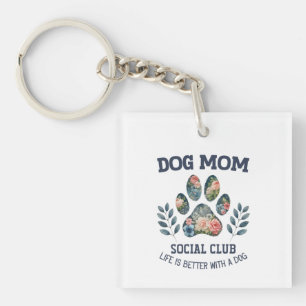 Dog Mom Paw Floral Sleutelhanger