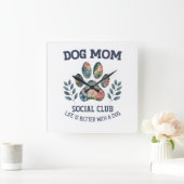 Dog Mom Paw Floral Vierkante Klok (Huis)