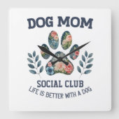 Dog Mom Paw Floral Vierkante Klok (Voorkant)