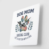 Dog Mom Paw Floral Vierkante Klok (Hoek)