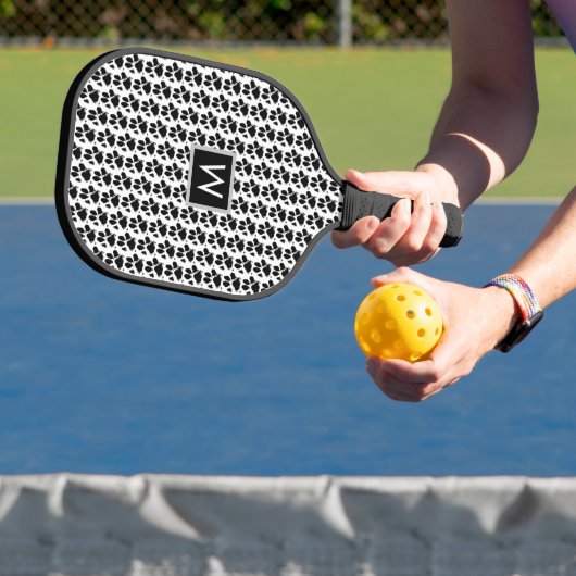 Dog Mom Paw Print Monogram Pickleball Paddle (Insitu)