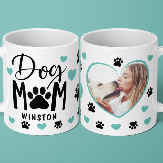 Dog Mom Paws Blauwgroen Hart Gepersonaliseerde Fot Koffiemok