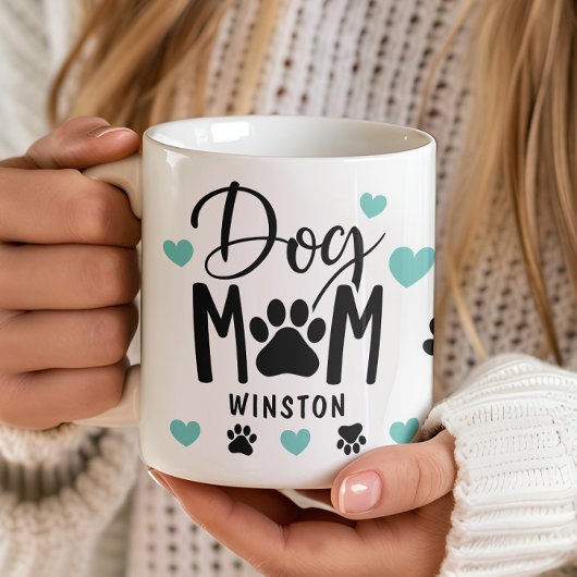 Dog Mom Paws Blauwgroen Hart Gepersonaliseerde Fot Koffiemok
