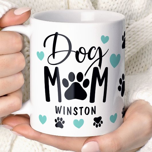 Dog Mom Paws Blauwgroen Hart Gepersonaliseerde Fot Koffiemok