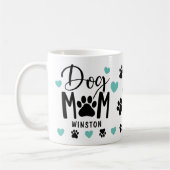 Dog Mom Paws Blauwgroen Hart Gepersonaliseerde Fot Koffiemok (Links)