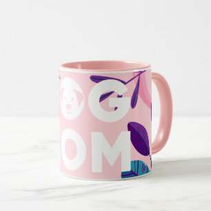 DOG MOM, roze Floral en bladeren Mok