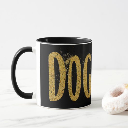 DOG MOM, Smudged Gold Glitter Mok (Met donut)