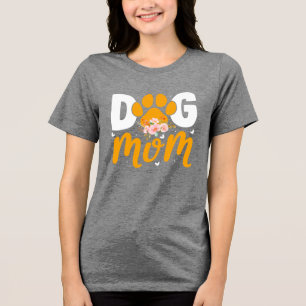 Dog Mom T-Shirt • Orange Paw Print Floral Design