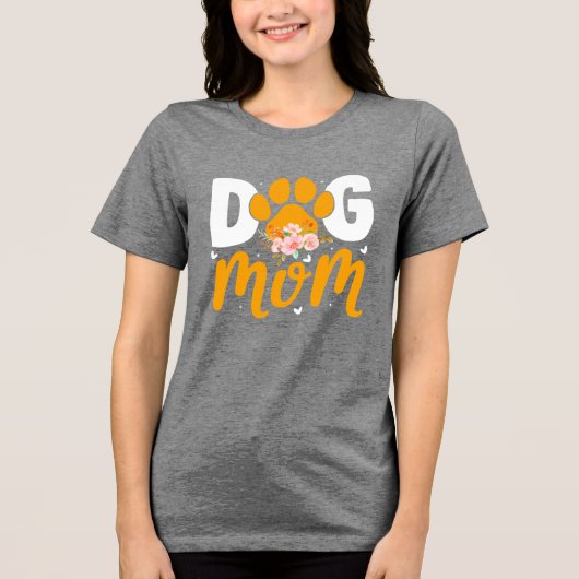 Dog Mom T-Shirt • Orange Paw Print Floral Design (Voorkant)