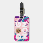 DOG MOM, uw foto, roze bloemen en bladeren Bagagelabel (Voorkant verticaal)