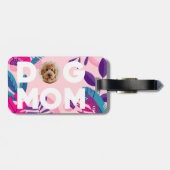 DOG MOM, uw foto, roze bloemen en bladeren Bagagelabel (Achterkant horizontaal)