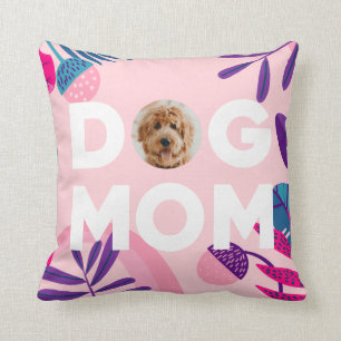 DOG MOM, uw pop-upfoto, roze bloemen en bladeren Kussen