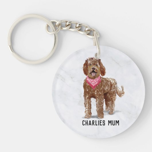 Dog Mum/Mum Labradoodle Key Ring Personeelsformati Sleutelhanger (Voorkant)