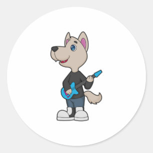 Dog Musician Guitar Music Ronde Sticker