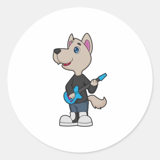 Dog Musician Guitar Music Ronde Sticker (Voorkant)