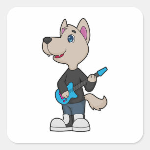 Dog Musician Guitar Music Vierkante Sticker