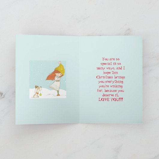 DOG N DOCHTER KERSTMIS KAART (Binnen)