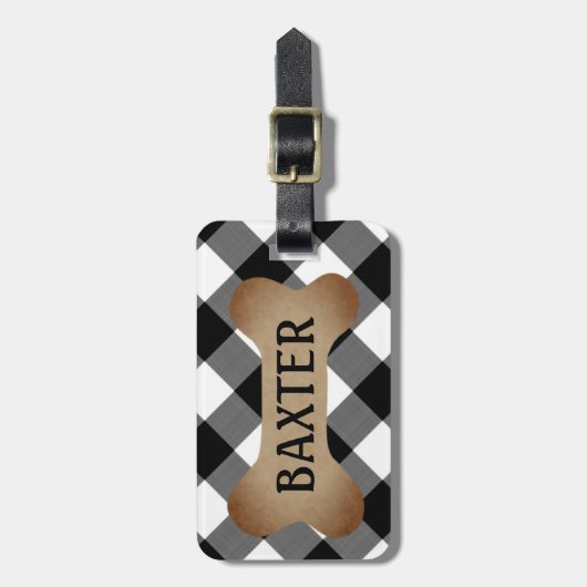 Dog Name ID Black en White Buffalo Check Bagagelabel (Voorkant verticaal)