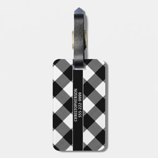 Dog Name ID Black en White Buffalo Check Bagagelabel (Achterkant verticaal)
