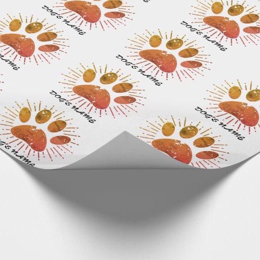 Dog Name Pawprint  Sunburst Wrapping Paper Cadeaupapier (Hoek)