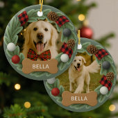 Dog Name Photo Holiday Christmas Wreath Keramisch Ornament