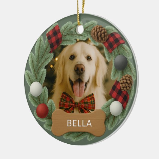 Dog Name Photo Holiday Christmas Wreath Keramisch Ornament (Links)