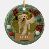 Dog Name Photo Holiday Christmas Wreath Keramisch Ornament (Achterkant)