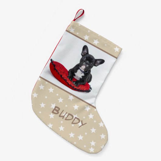 Dog Name Photo Personalized Bulldog Puppy Kleine Kerstsok (Voorkant (Hangend))