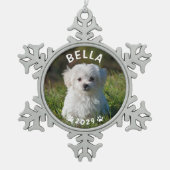 Dog Name Year Paw Prins Custom Photo Tin Sneeuwvlok Ornament (Voorkant)