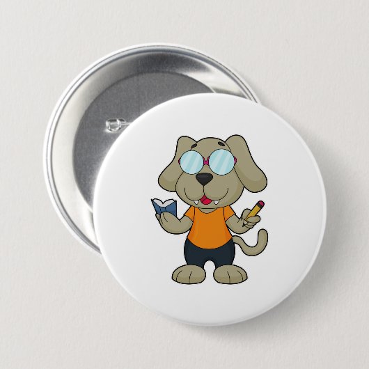Dog Nerd Book Glasses Ronde Button 7,6 Cm (Voorkant /achterkant)