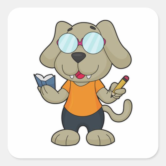 Dog Nerd Book Glasses Vierkante Sticker (Voorkant)
