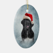 Dog Newfoundland in het rode pet van de kerstman Keramisch Ornament (Rechts)