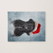 Dog Newfoundland in het rode pet van de kerstman Legpuzzel (Horizontaal)