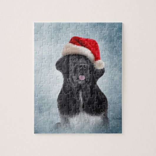 Dog Newfoundland in het rode pet van de kerstman Legpuzzel (Verticaal)