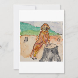 Dog Next to a Tree Stump Greeting Card Kaart