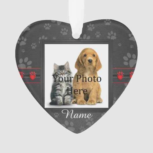 Dog of Cat Custom Grey Paw Printers Memorial Ornament (voorkant)