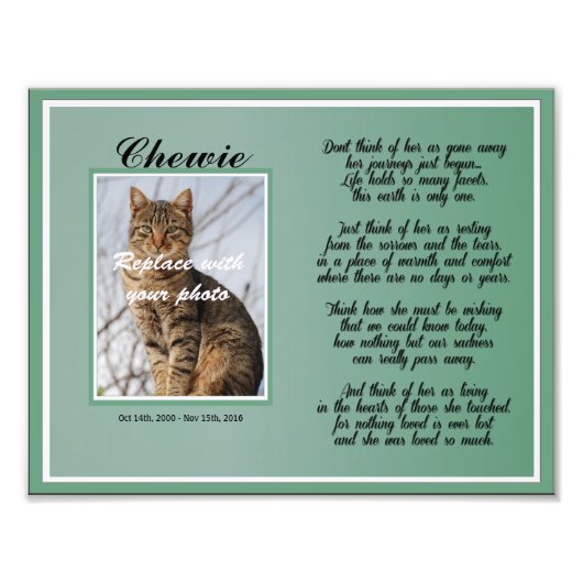 Dog of Cat Vrouw Pet Memorial met gedicht Foto Afdruk (Voorkant)