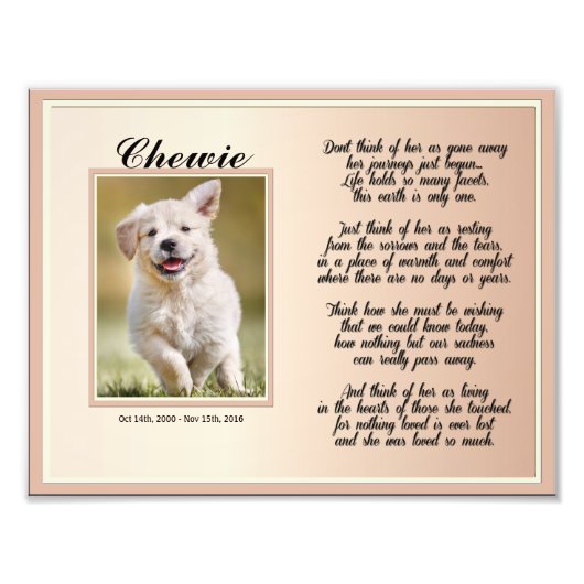 Dog of Cat Vrouw Pet Memorial met gedicht Foto Afdruk (Voorkant)