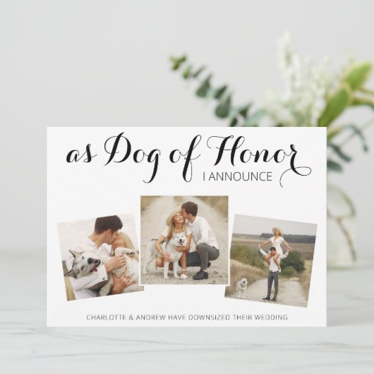 Dog of Honor Change Plans Wedding Announcement Save The Date (Staand voorkant)