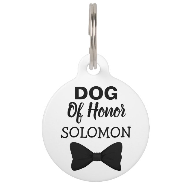 Dog of Honor pet bruiloft zwarte bowtie Huisdierpenning (Voorkant)