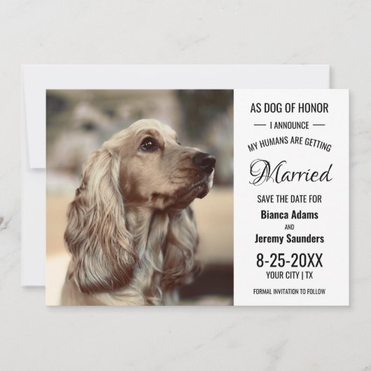 Dog of Honor Pet Photo Wedding Save the Date (Voorkant)